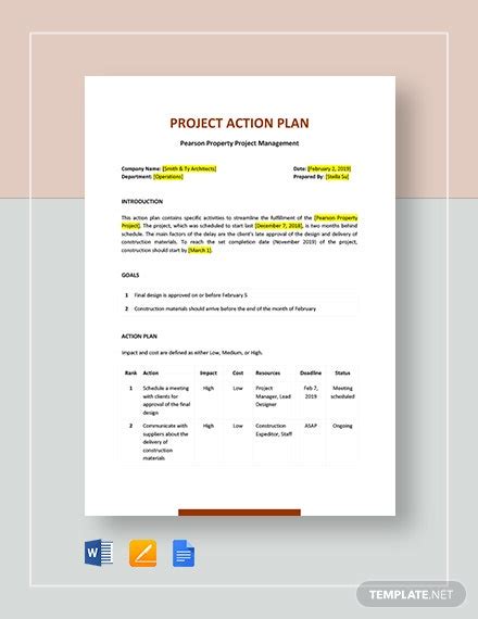 project action plan templates word  apple pages google docs