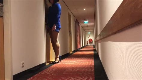 Crossdresser Self Bondage In Hotel Corridor And Caught