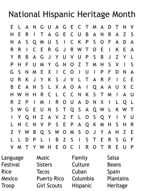 national hispanic heritage month word search wordmint