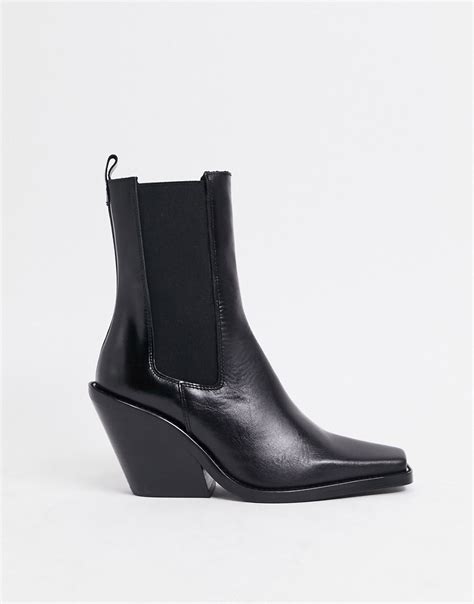 asos design rhea premium leather western boot  black fashion  rogue
