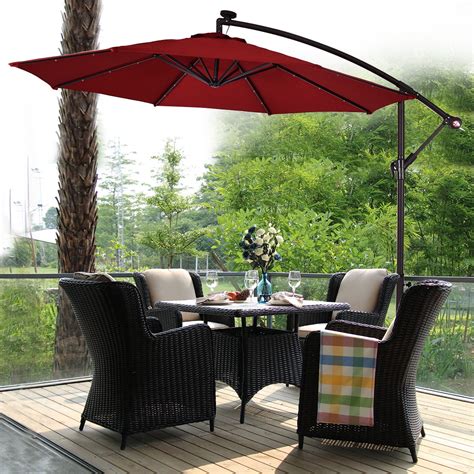 costway  hanging solar led umbrella patio sun shade offset market wbase burgundy walmartcom
