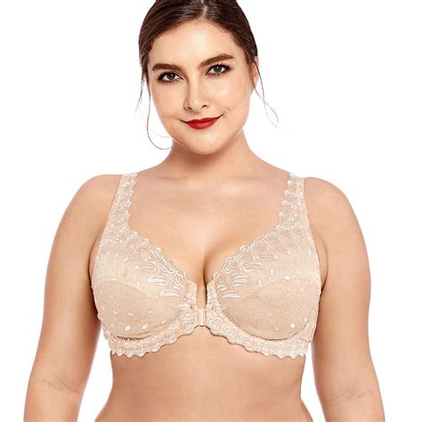 Women S Lace Front Close Unlined Plus Size Support Embroidered
