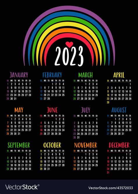 calendar 2023 with lgbtq symbol rainbow lgbt vector image