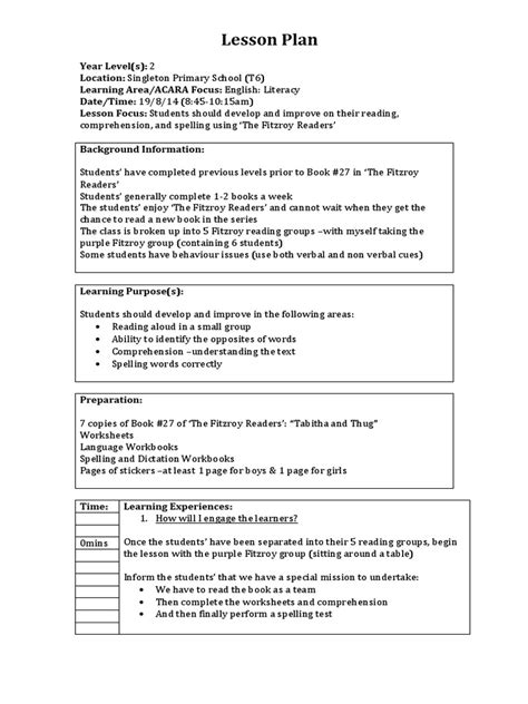 lesson plan  reading comprehension reading process