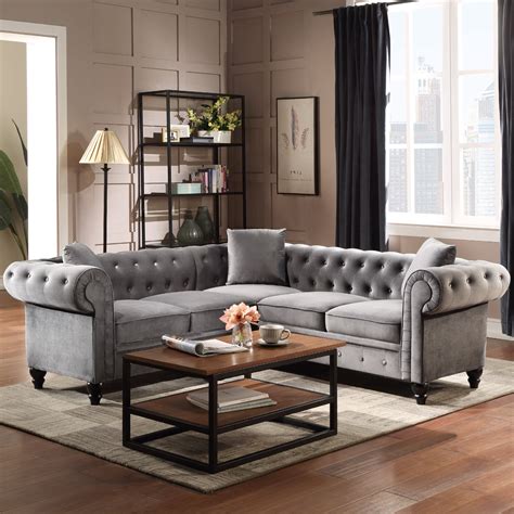 velvet tufted sofa  living room uhomepro mid century  shape