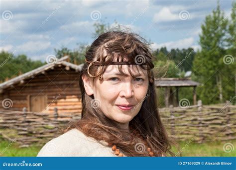 Women Over Ancient Russian Village Stock Image Image Of Pretty House