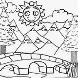 Drawing Coloring Color Kids Pages Mountain Summer Sun Activities Printable Mountains River Preschool Crafts Clouds Fun Annual Vacation Family Picnic sketch template