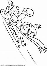 Sledding Snow Coloring Pages Kids sketch template