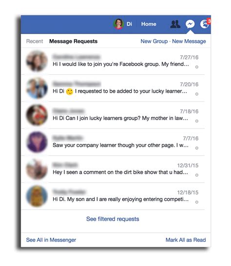 check facebook filtered messages  message requests superlucky