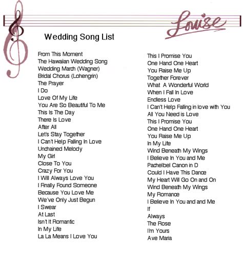 wedding song list louise lambert