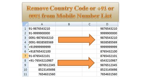 remove country code        mobile numbers list  microsoft excel
