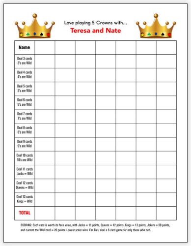 crowns score sheets printable