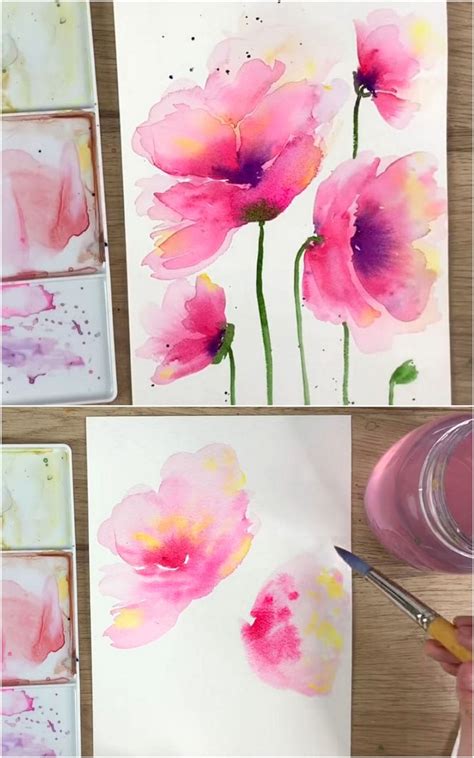 watercolor flowers tutorials   piece  rainbow