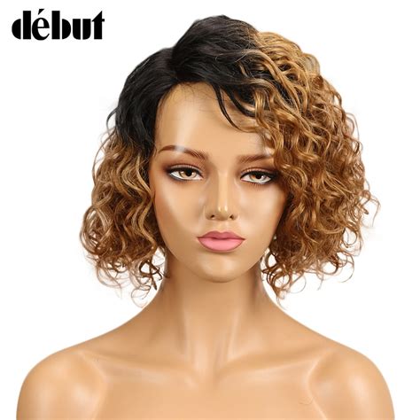 debut wig human hair ombre bob lace wig short ombre curly human hair wigs  black women