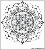 Lotus Pages Mandala Flower Coloring Color sketch template