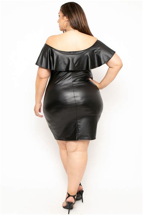 This Plus Size Faux Leather Bodycon Dress Features A Deep Plunging V