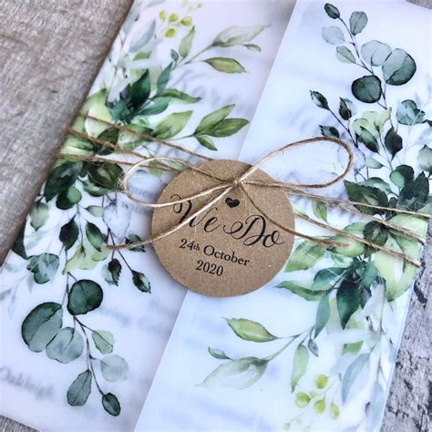 rustic botanical vellum wrap wedding invitation personalised etsy