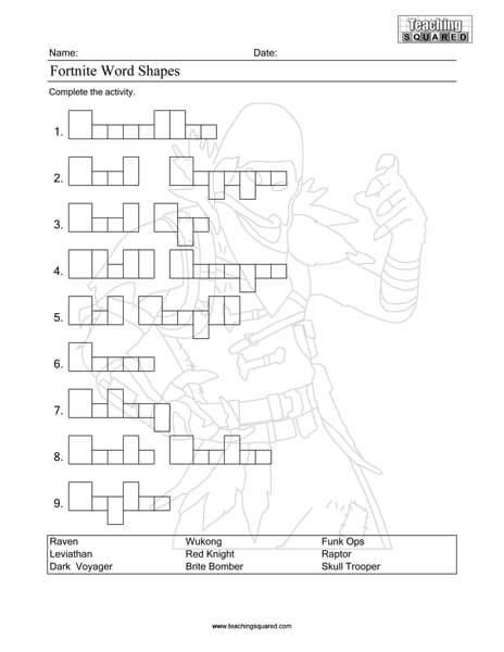 fortnite word shapes page kids word search homeschool activities