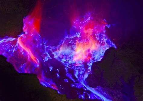Volcanoes amazing looking 'blue lava'   sulphur rivers and  
