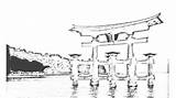 Shrine Drawing Draw Miyajima Drawings Sunset Auto Paintingvalley sketch template