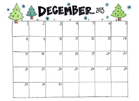 blank december calendar printable