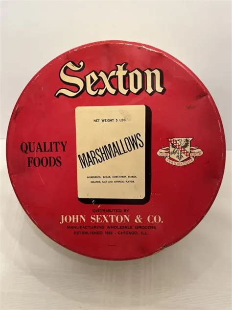 vintage sexton quality foods 5 lb white marshmallows tin chicago il 10