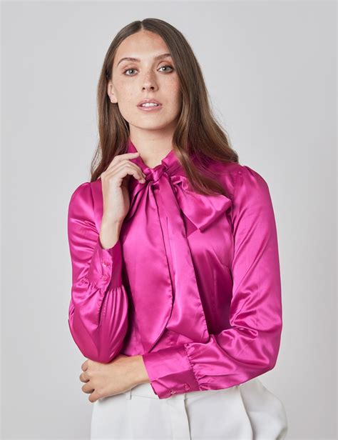 plain satin women s fitted blouse with single cuff and
