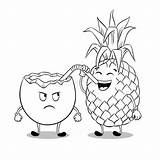 Pineapple Kokos Ananas Drinkt Kleuren Kokosnoot Kolorowanka Drinks Druku Wydrukuj Malowankę Coloringfolder sketch template