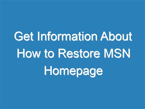 restore msn homepage  msncom  homepage