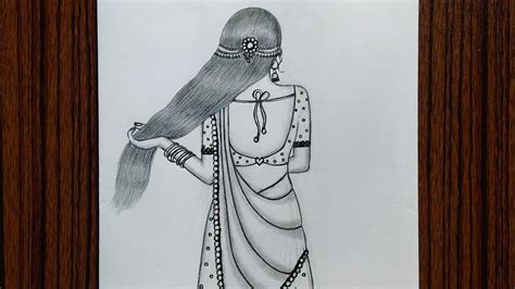 draw  beautiful traditional girl  easy saree drawing