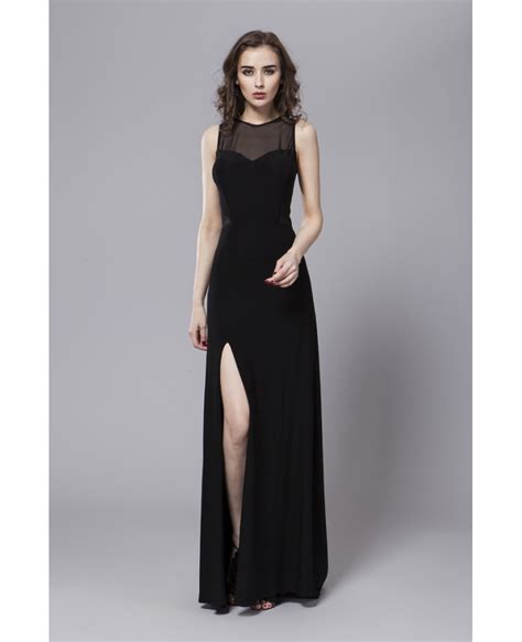 sexy black sheath chiffon long dress with front split ck185 93 9
