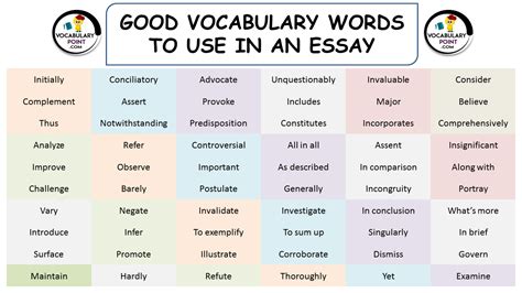 good vocabulary words     essay vocabulary point