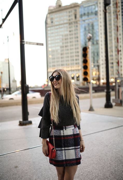 plaid mini skirt and ruffle sweater the blonde in pink