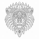 Mandala Lion Coloring Premium Lineal Zentangle Illustration Vector Book Style sketch template