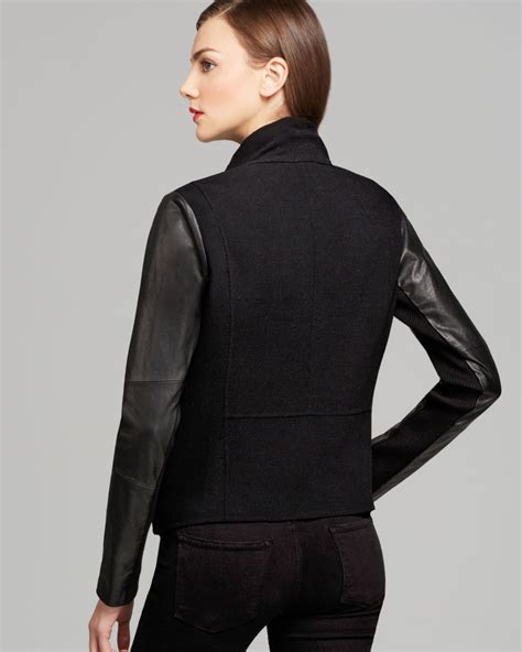 lyst vince jacket leather sleeve asymmetric  black