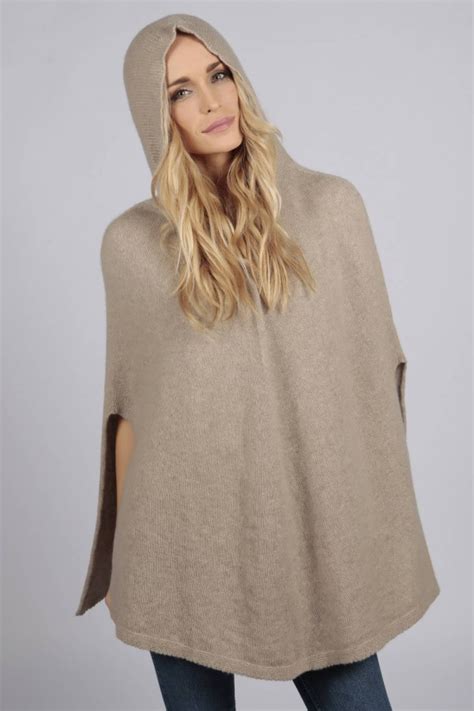 camel brown beige pure cashmere hooded poncho cape italy in cashmere uk