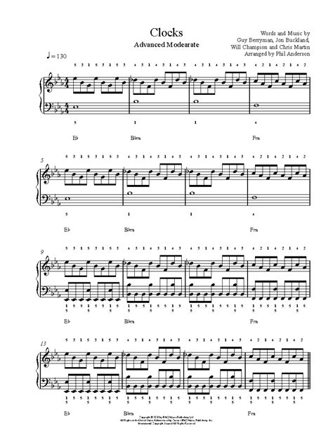 Clocks By Coldplay Piano Sheet Music Advanced Level
