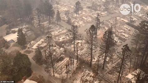 drone footage shows paradise completely wiped   camp fire daily mail