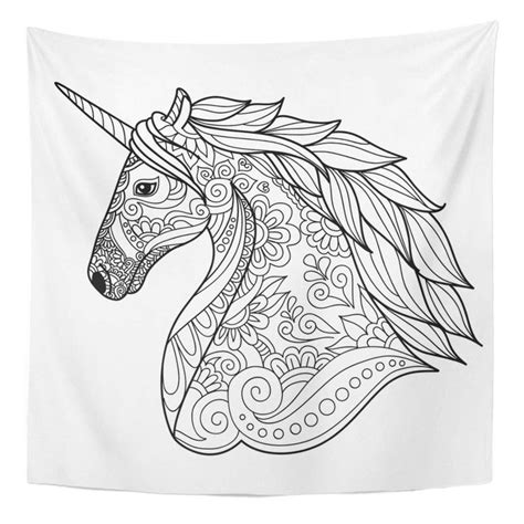 drawing unicorn zentangle  coloring book tattoo sign wall art