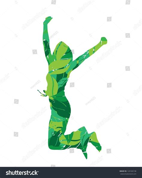 Woman Silhouette Leaves Jumping Vector Illustration Stock Vector