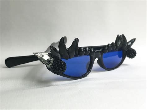 black and blue skinny cat eye vintage 1960s embellished sunglasses