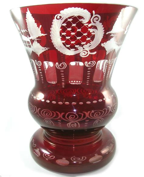 Large Vintage Egermann Stained Red Glass Urn Vase Made In Bohemia