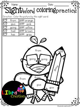 sight word coloring practice st grade  sue kayobie tpt