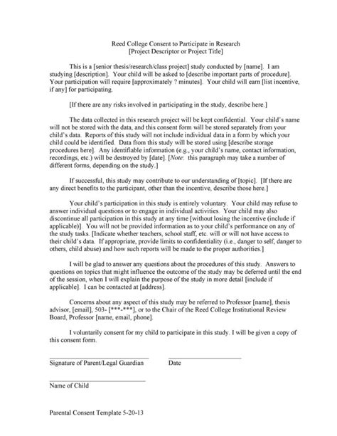 printable parental consent form templates templatelab