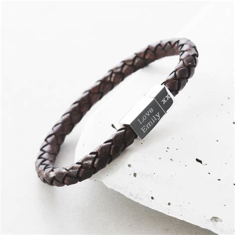 mens square leather engraved bracelet hardtofind