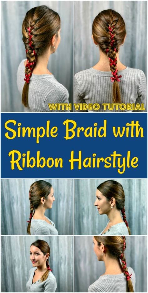 beautiful and simple braid with ribbon hairstyle for long