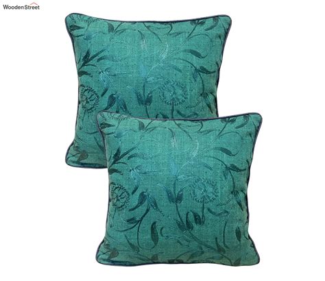 buy raw silk set of 2 cushion covers 16 x 16 inch green at 20 off