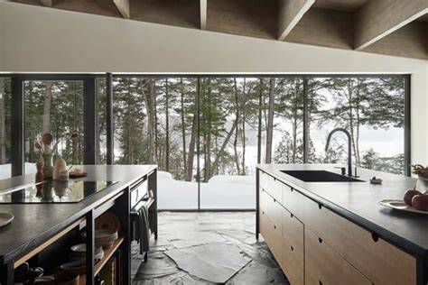 natural stone wood glass  dramatic black  white interior design