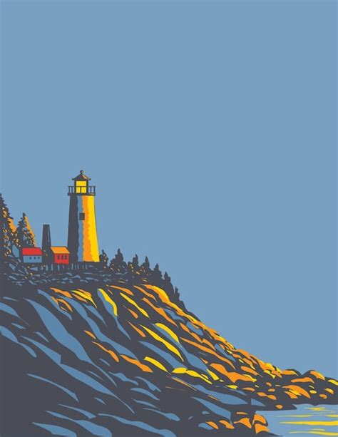 wpa poster kunst van pemaquid point light een vuurtoren gelegen  bristol lincoln county op