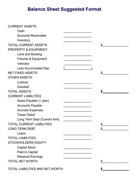 balance sheet template  word templates